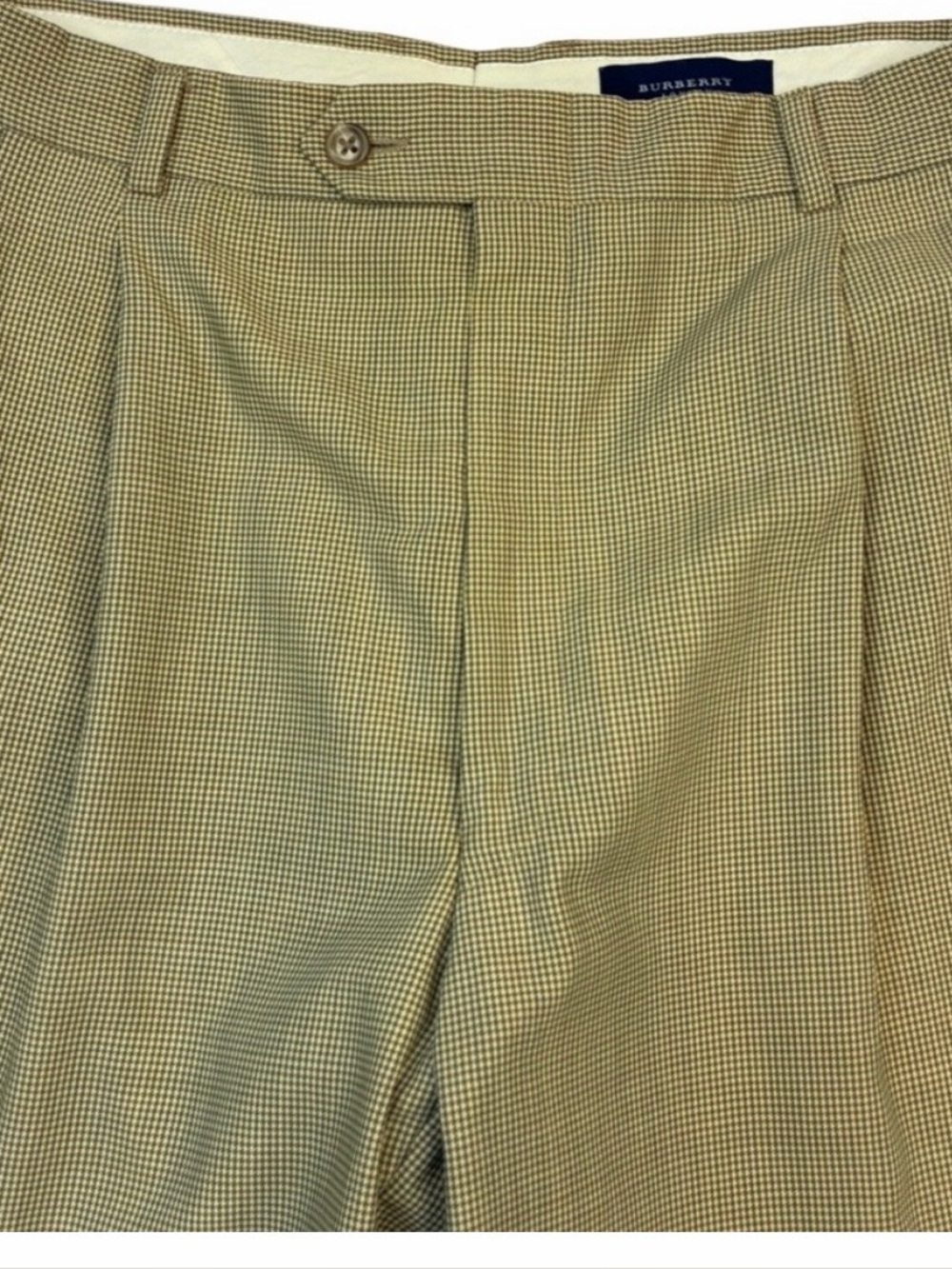 Burberry London Trousers Mens 35R Tan Houndstooth Pleated Cuffed Dress Pants
